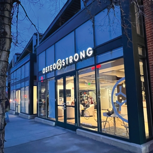 Exterior signage for Osteo Strong in Belmar, Denver, created by Banner Signs Denver. Professional design to enhance business visibility and attract local customers.